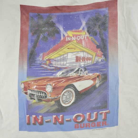 VTG IN-N-OUT Burger Las Vegas‎ Hanes T-Shirt Mens XL White Red Hot Rod Back Y2K - Picture 5 of 16